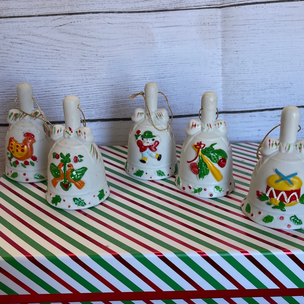 Vintage 1997 5 of the 12 days of Christmas Bell Ornaments. Replacements.